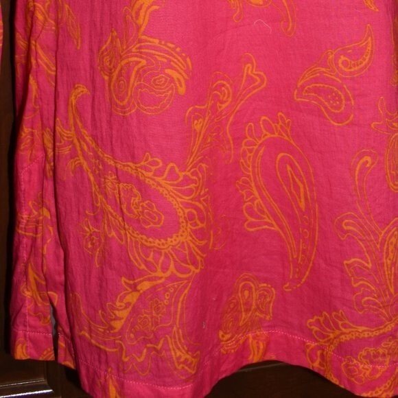 J McLaughlin Hot Pink Paisley Blouse Small V Neck Cotton Boho Tunic Top - Picture 8 of 15